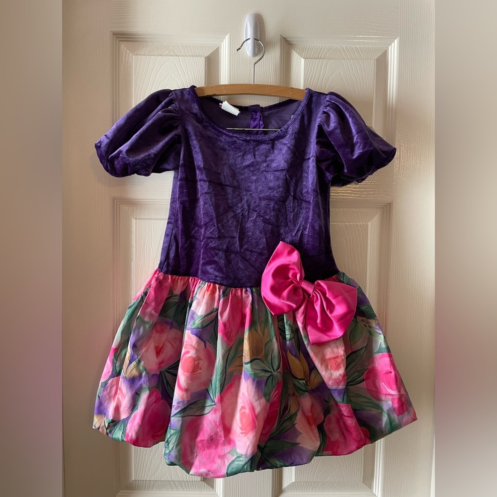 Vintage 80s/90s Purple Pink Floral Mini Party Dress Girls 8